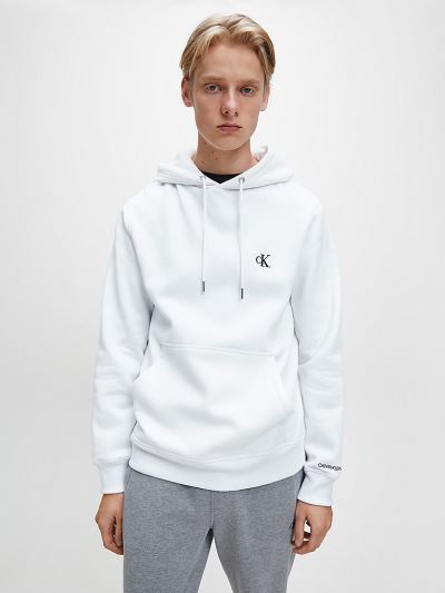 Calvin Klein Ruhák HU467876 | Calvin Klein Cotton Blend Fleece Férfi Kapucnis Pulóver Világos Fehér